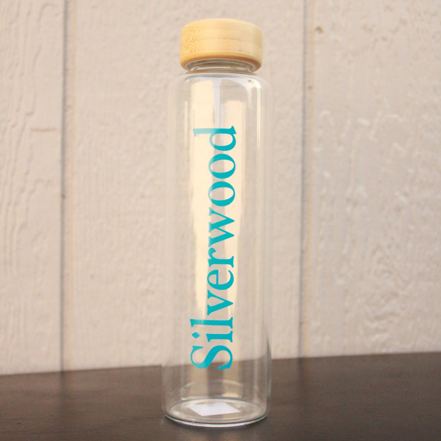 Water Bottle Clear w/ Wood Lid